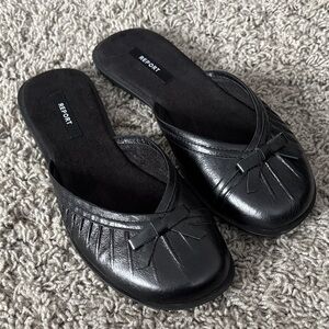 Report Sugar Women's Black Leather Mules with Bow